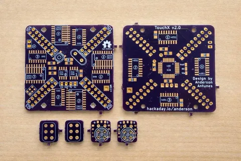 Frente e verso da placa de circuito impresso (PCB) personalizada para os pontos de contato da luva.